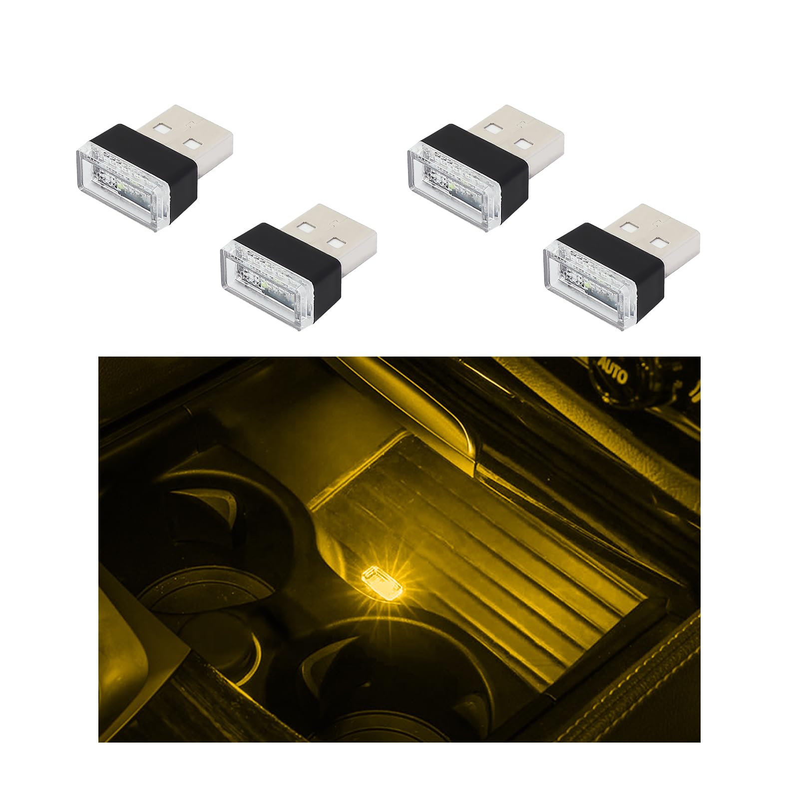 4PCS USB LED Car Interior Ambient Lights Kit