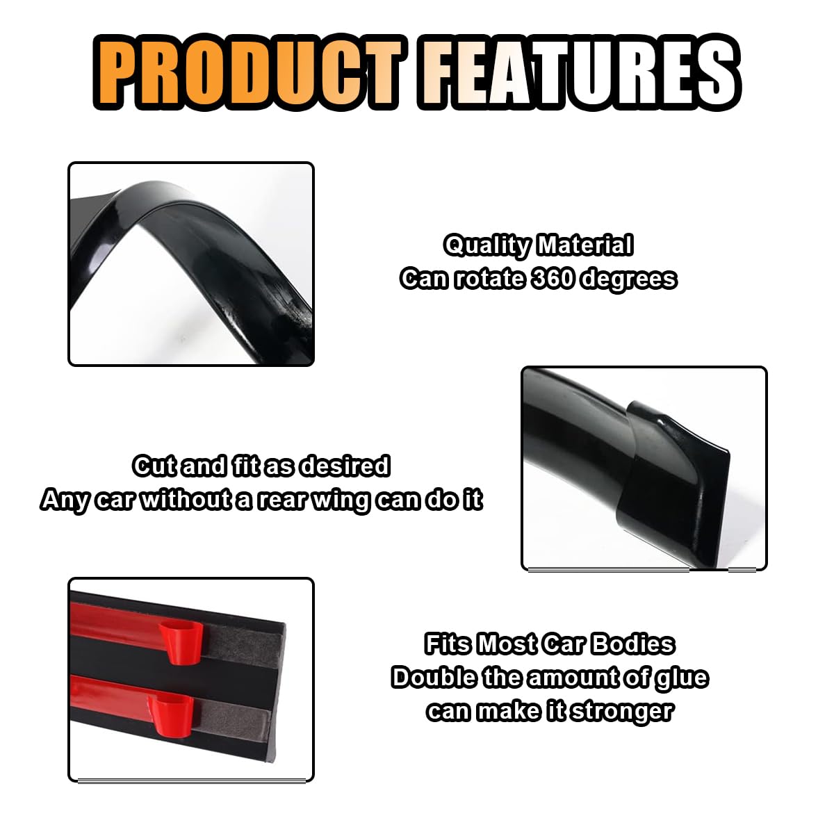 Universal 3D Rubber Rear Spoiler Lip Kit