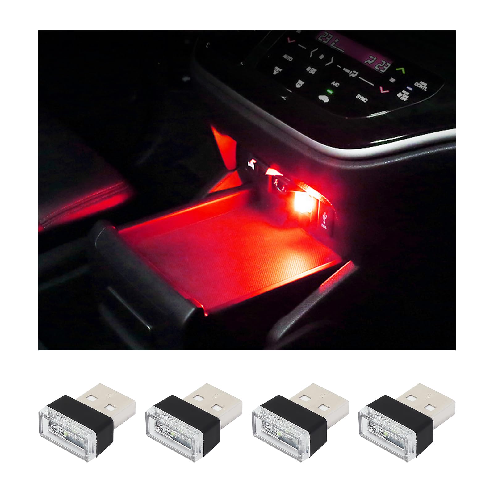 4PCS USB LED Car Interior Ambient Lights Kit