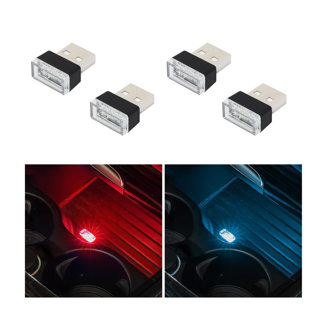 4PCS USB LED Car Interior Ambient Lights Kit