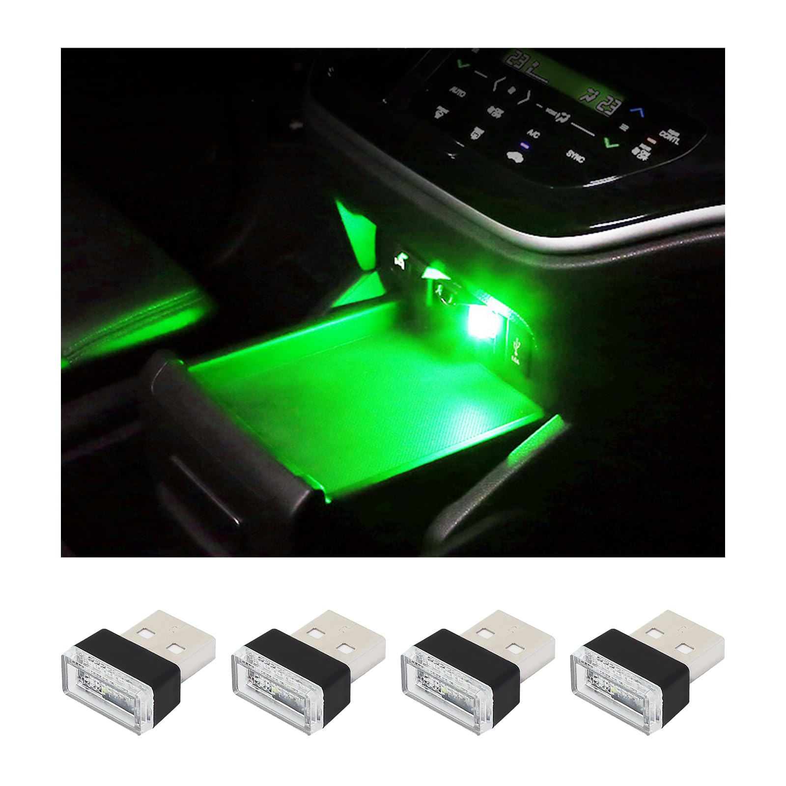 4PCS USB LED Car Interior Ambient Lights Kit
