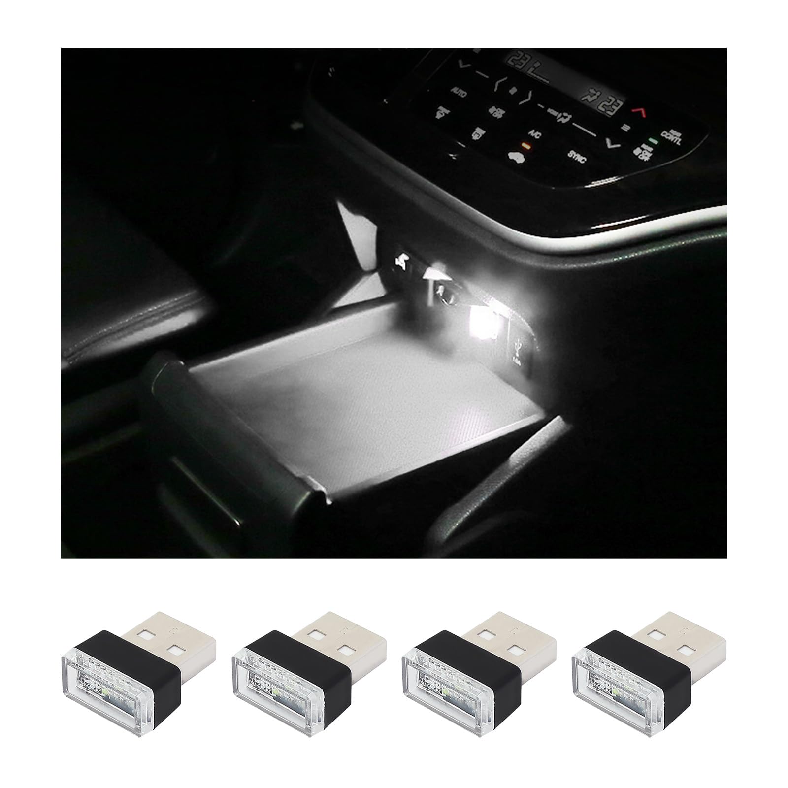 4PCS USB LED Car Interior Ambient Lights Kit
