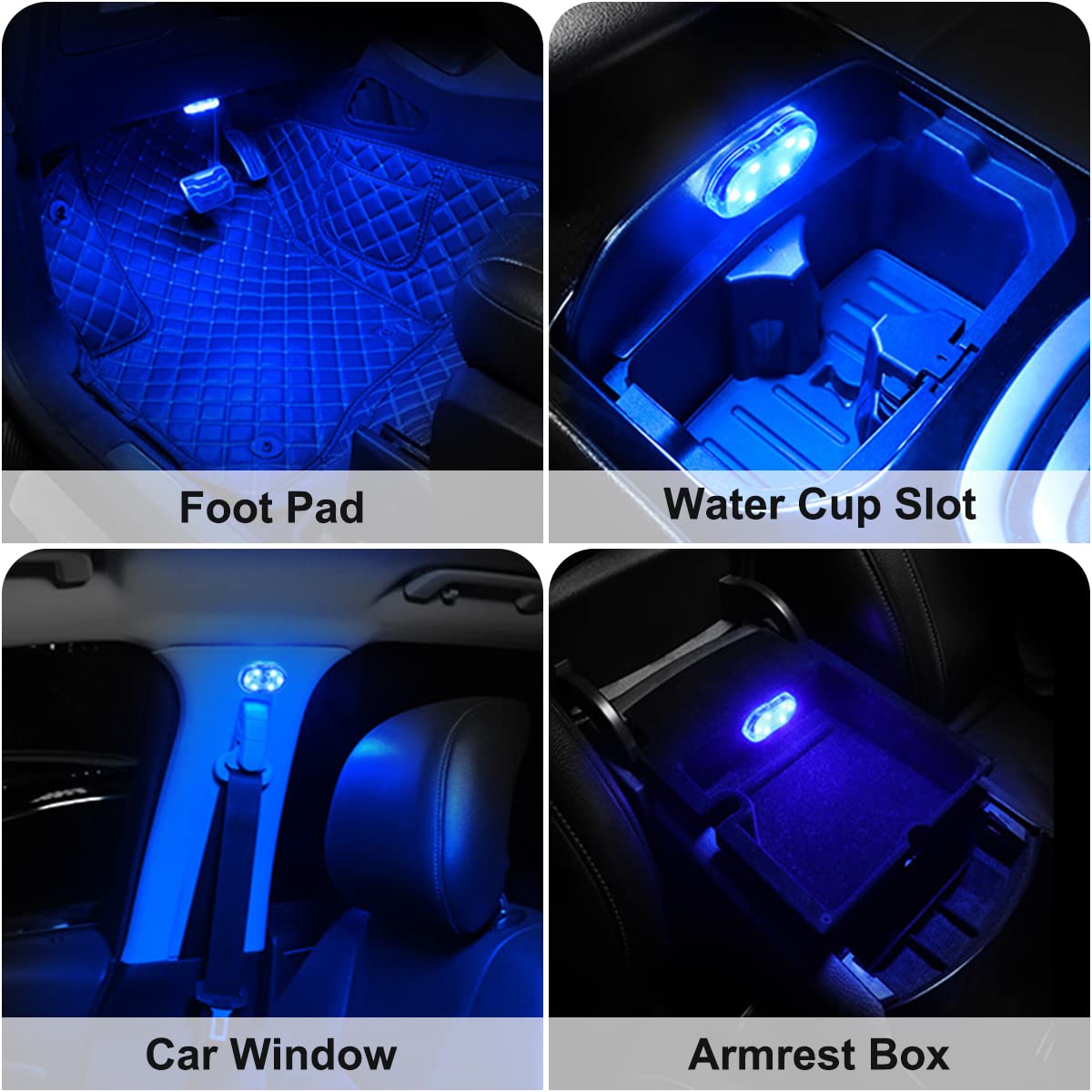 4Pcs Car LED Lights Interior Wireless, 7 Colors Interior Car Lights
