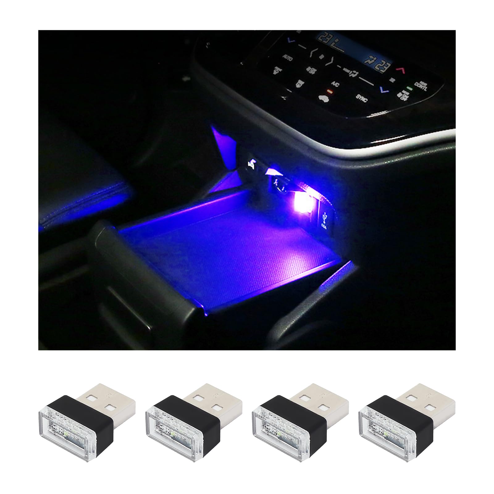 4PCS USB LED Car Interior Ambient Lights Kit