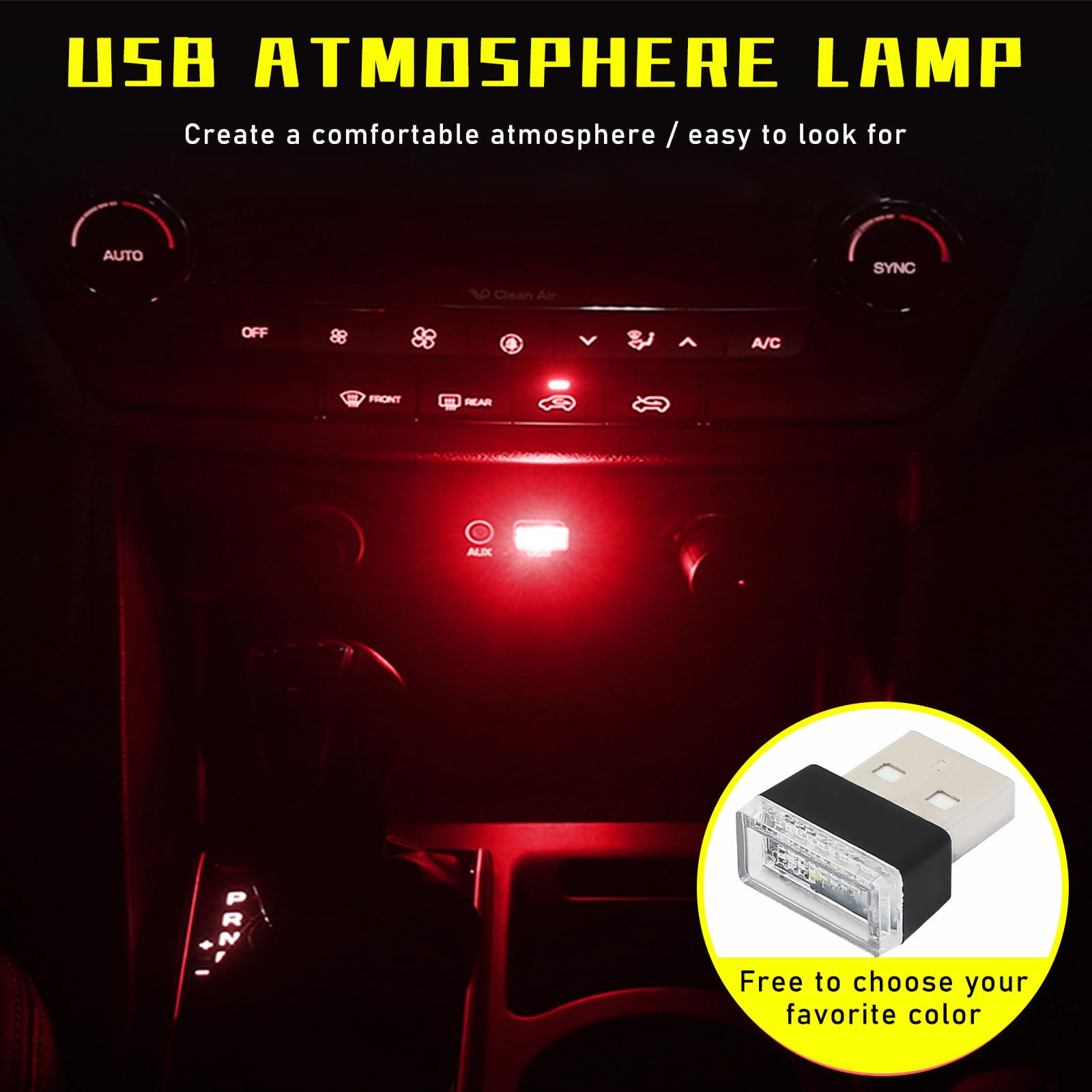 4PCS USB LED Car Interior Ambient Lights Kit