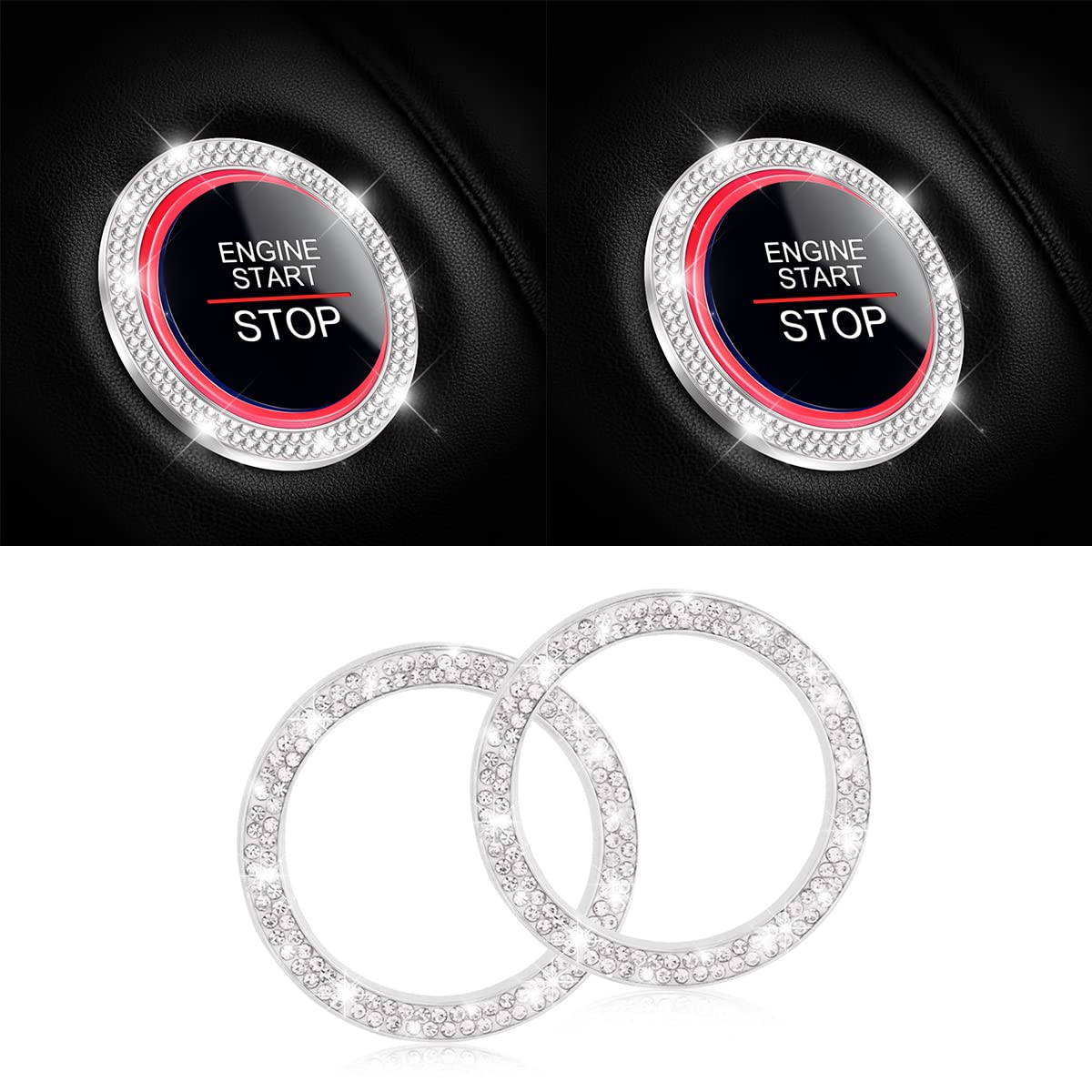 2-Pack Crystal Rhinestone Engine Start Ring Stickers