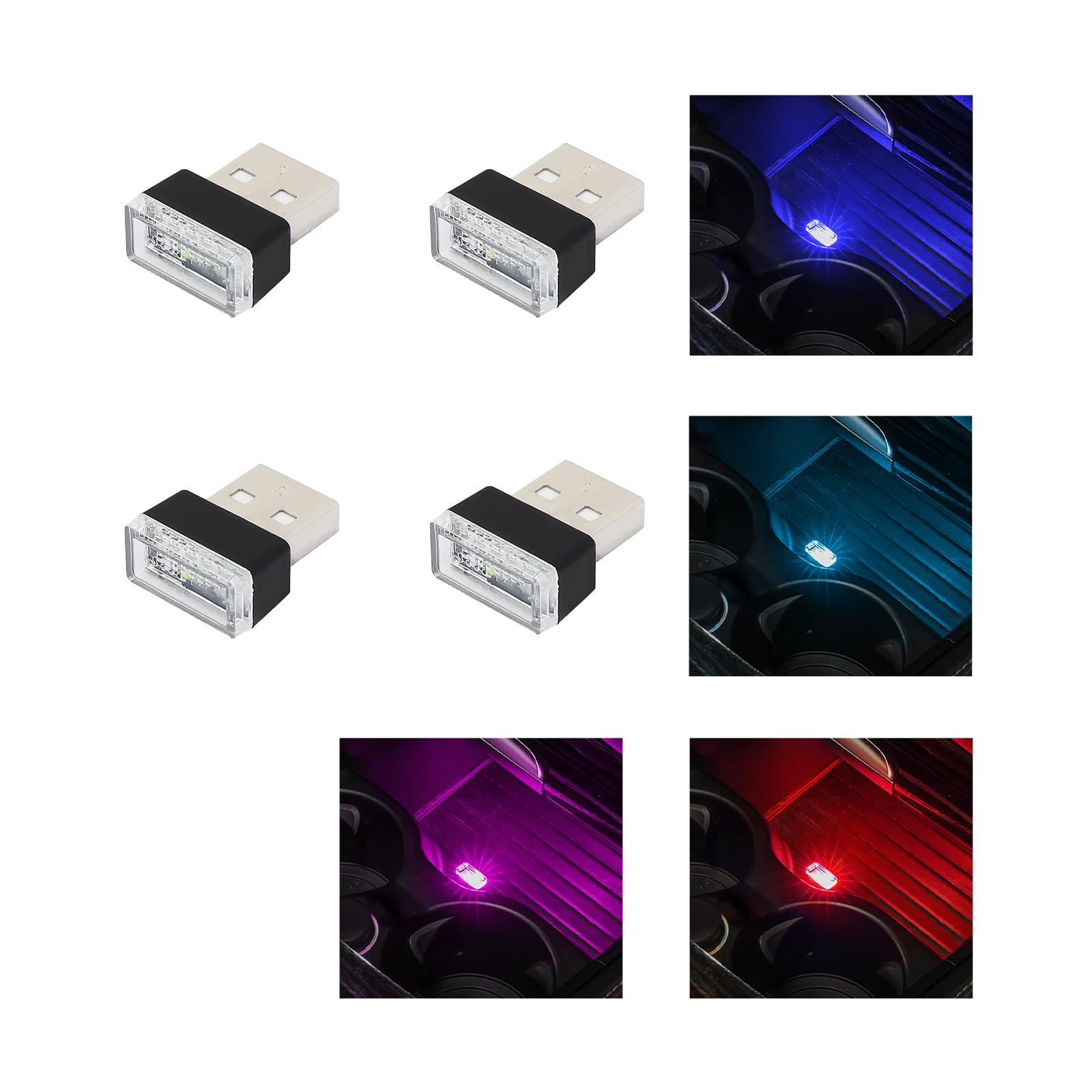 4PCS USB LED Car Interior Ambient Lights Kit