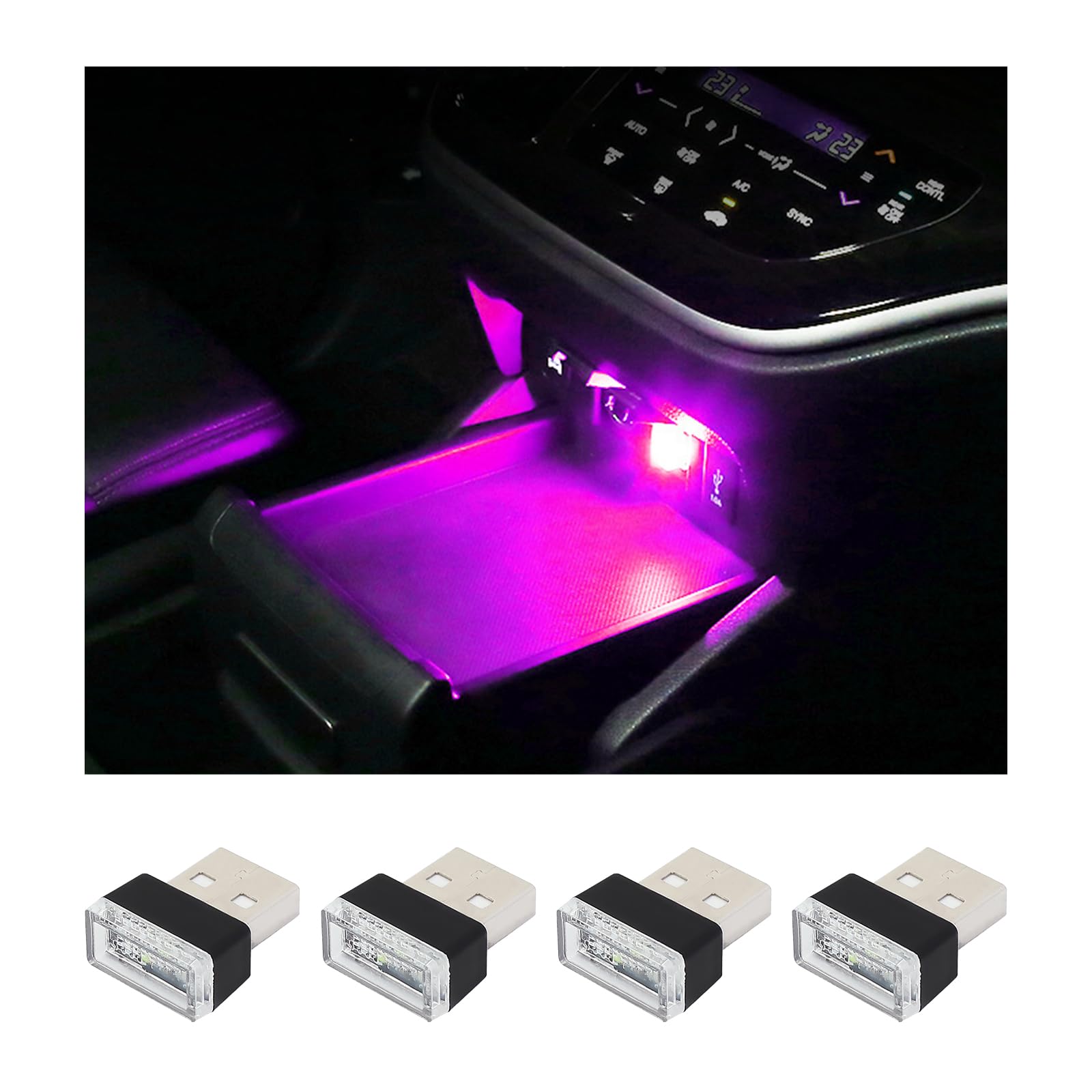 4PCS USB LED Car Interior Ambient Lights Kit