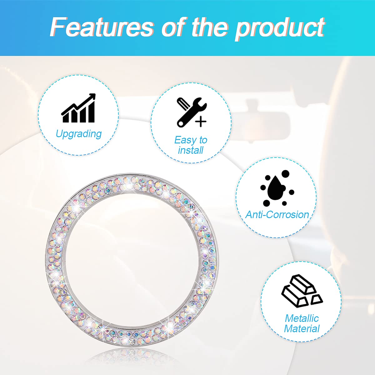 2-Pack Crystal Rhinestone Engine Start Ring Stickers