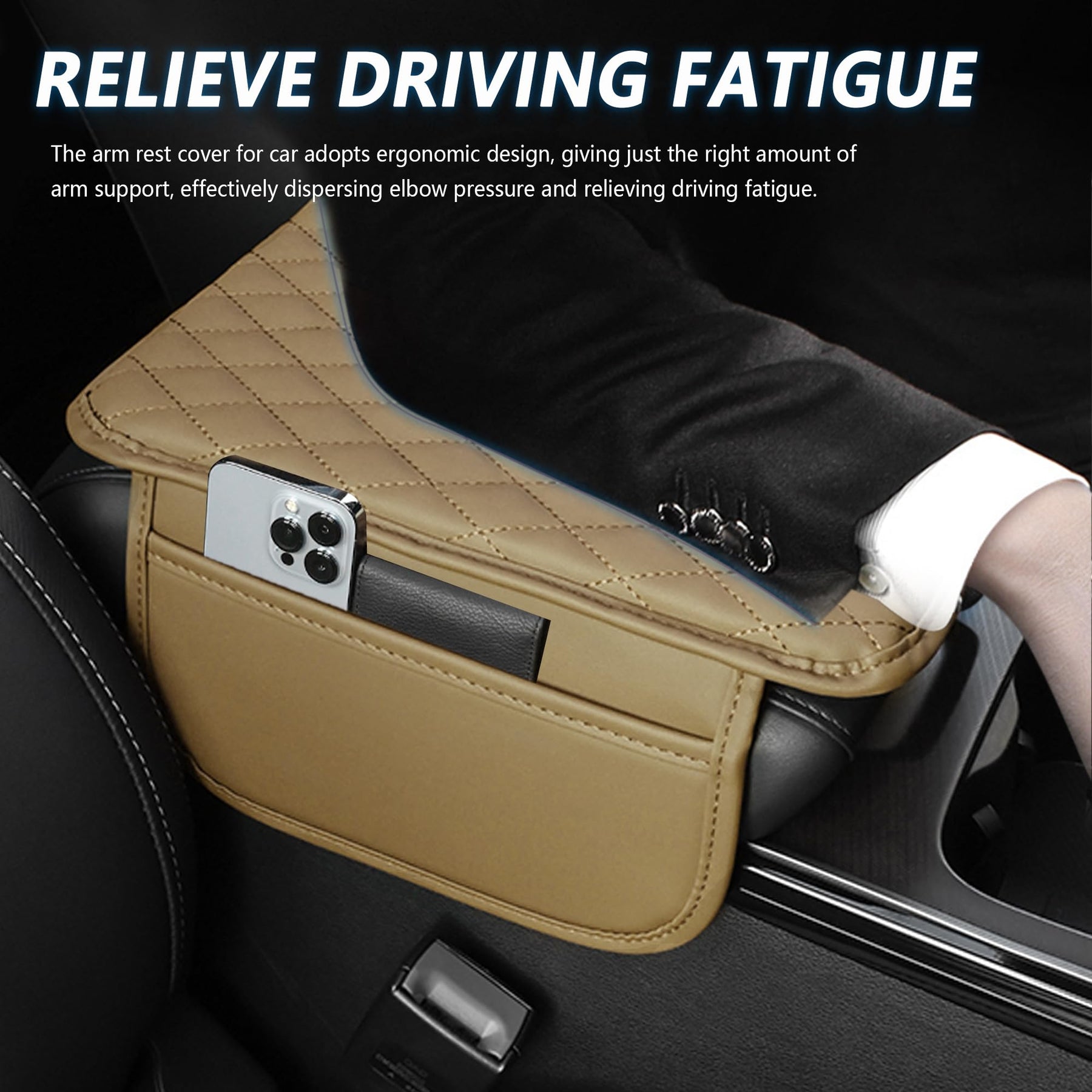 Leather Center Console Armrest Cover with Storage Pockets