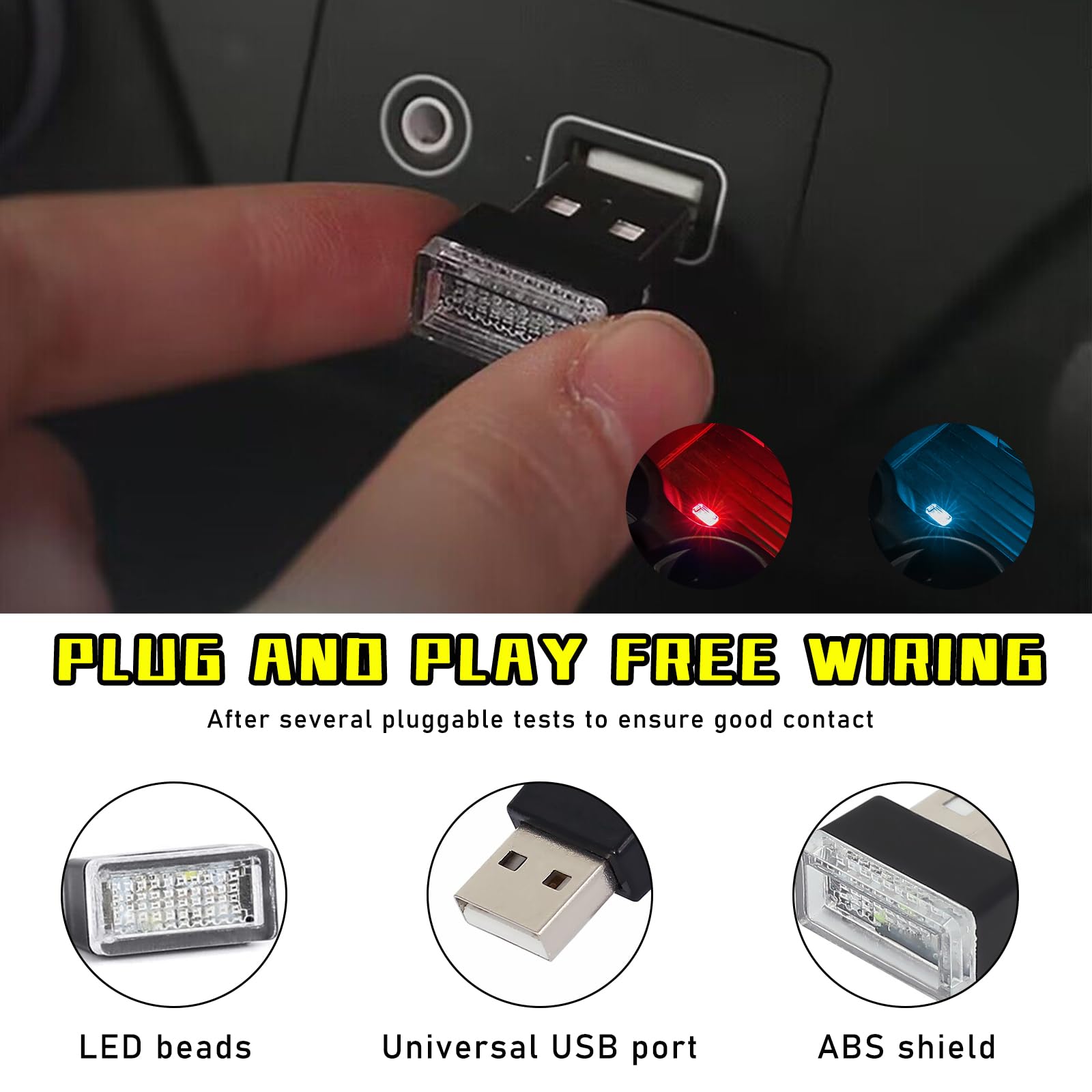 4PCS USB LED Car Interior Ambient Lights Kit