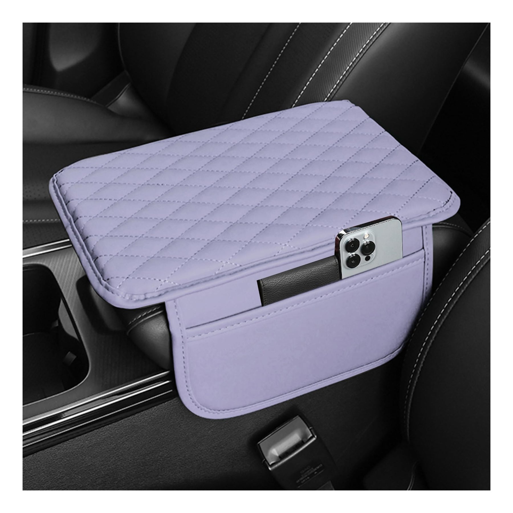 Leather Center Console Armrest Cover with Storage Pockets