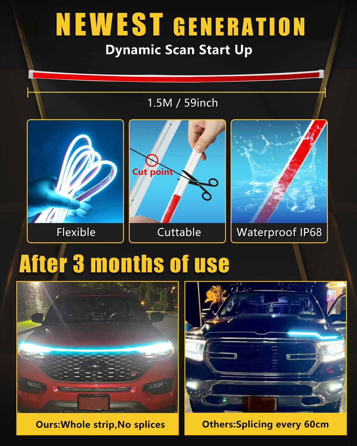 LED Hood Light Strip DRL Kit 12V Universal Car & Truck