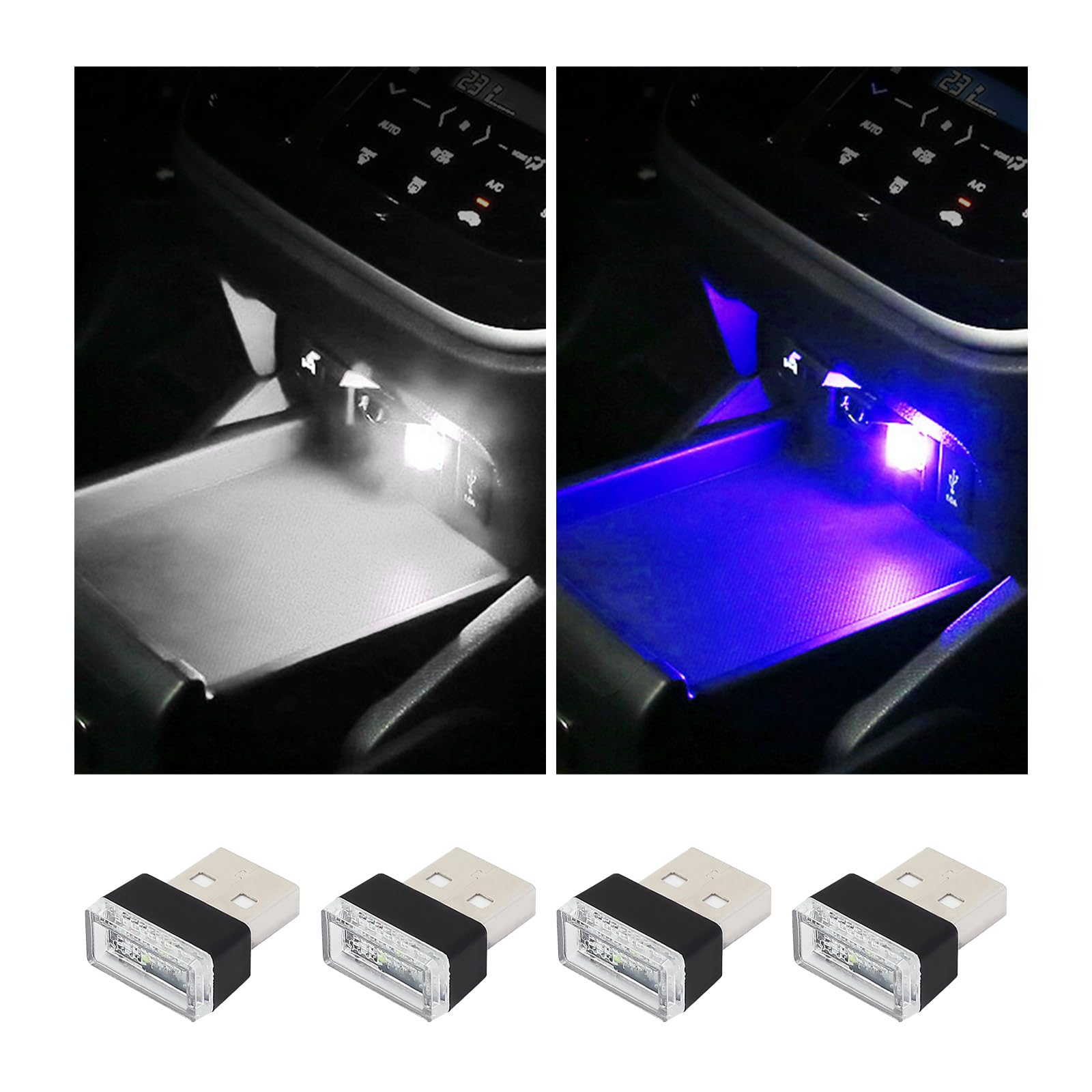 4PCS USB LED Car Interior Ambient Lights Kit