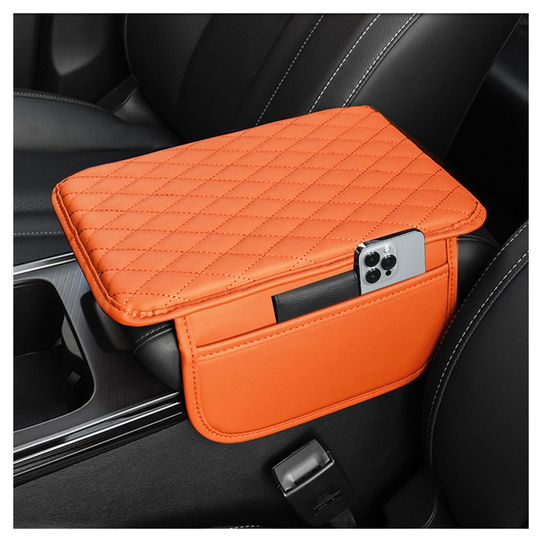 Leather Center Console Armrest Cover with Storage Pockets
