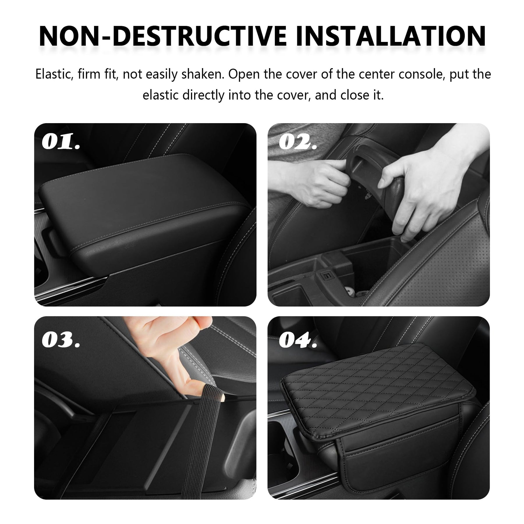 Leather Center Console Armrest Cover with Storage Pockets