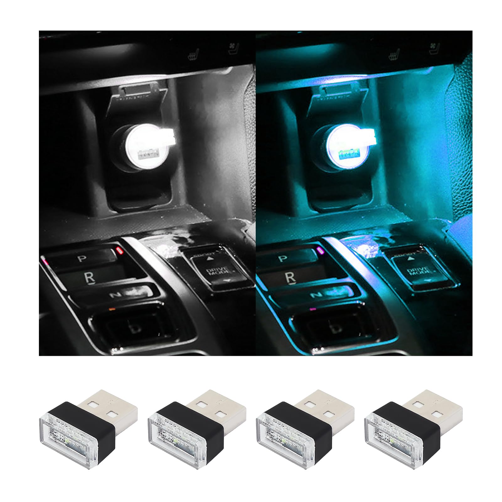 4PCS USB LED Car Interior Ambient Lights Kit