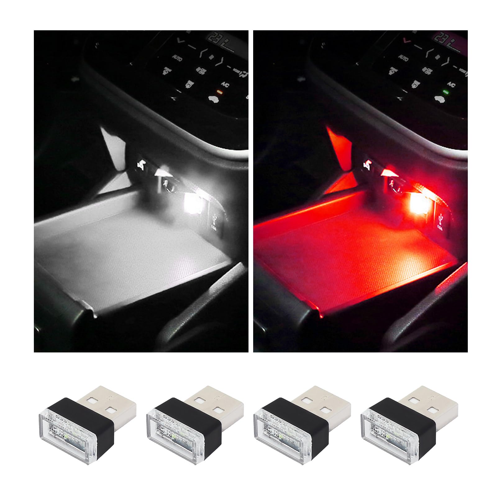4PCS USB LED Car Interior Ambient Lights Kit