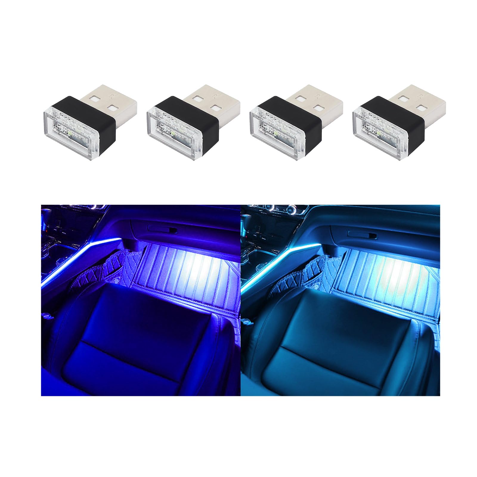 4PCS USB LED Car Interior Ambient Lights Kit