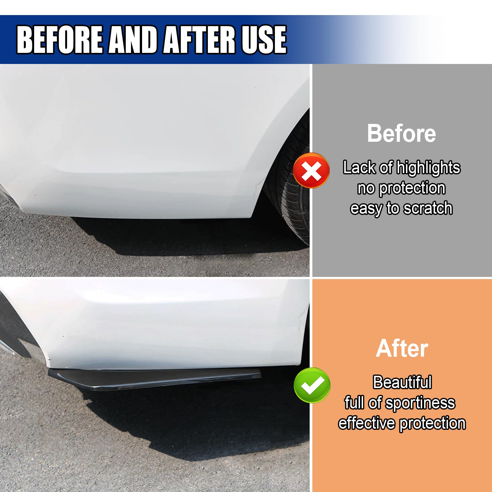2PCS Universal Rear Bumper Canard Protectors