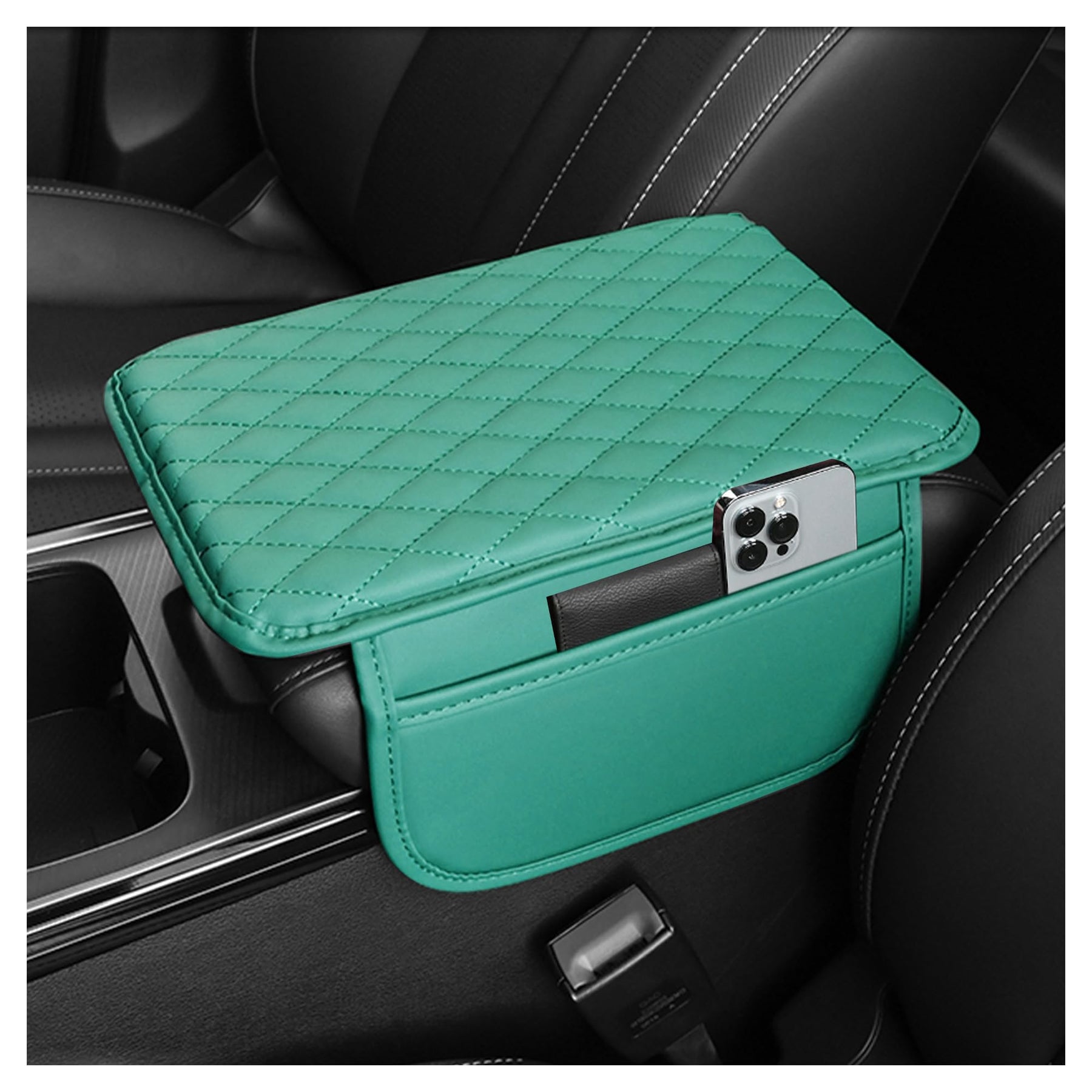 Leather Center Console Armrest Cover with Storage Pockets
