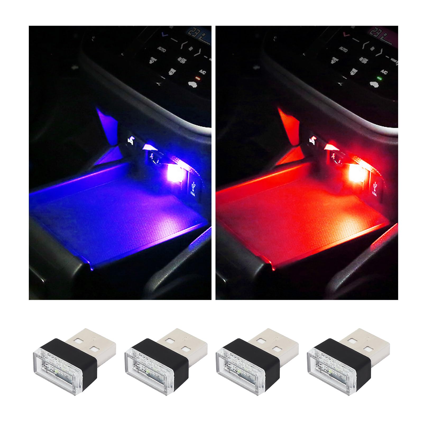 4PCS USB LED Car Interior Ambient Lights Kit