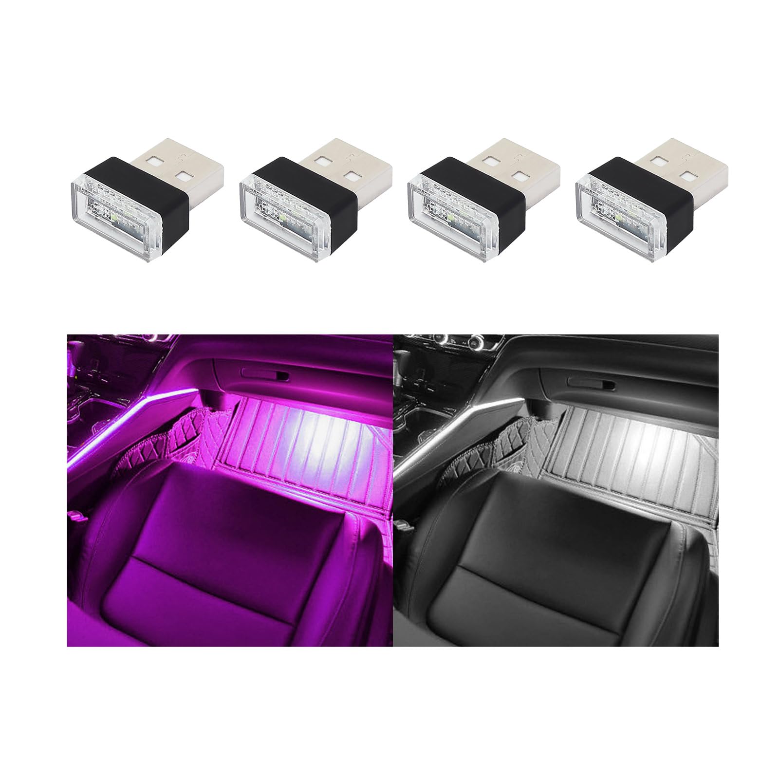 4PCS USB LED Car Interior Ambient Lights Kit