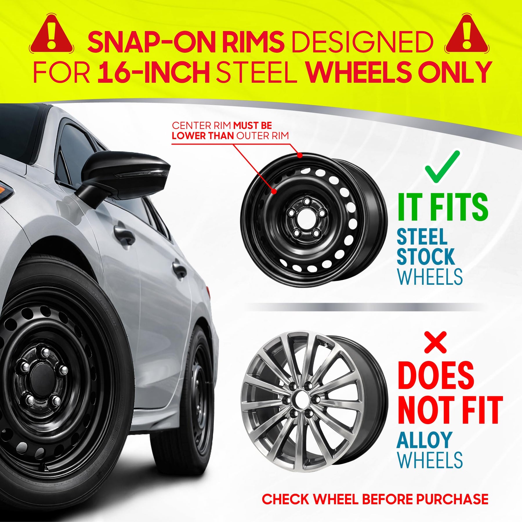 16" Universal Snap-On Wheel Covers Set of 4