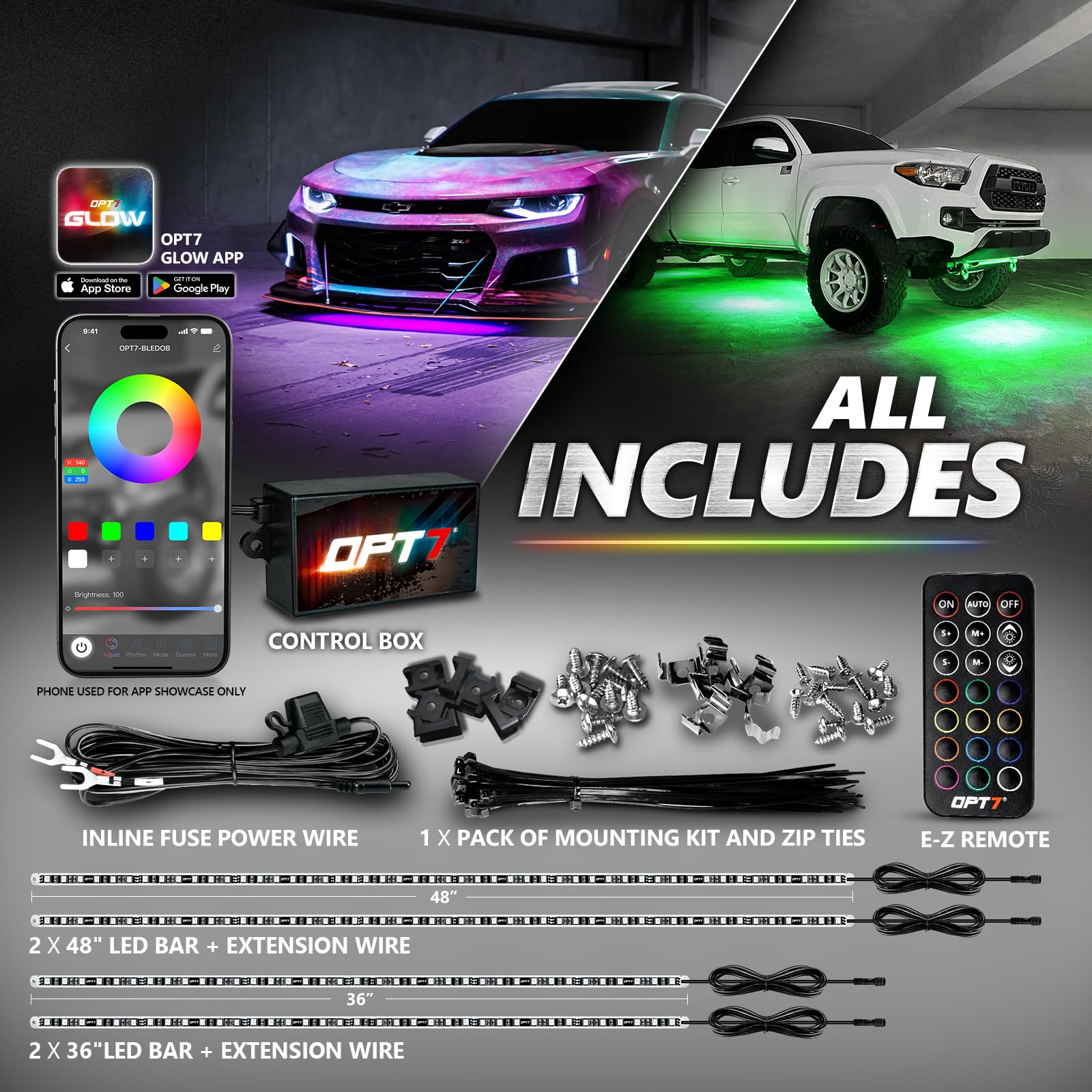 OPT7 Aura Pro Rigid RGB LED Underglow Kit