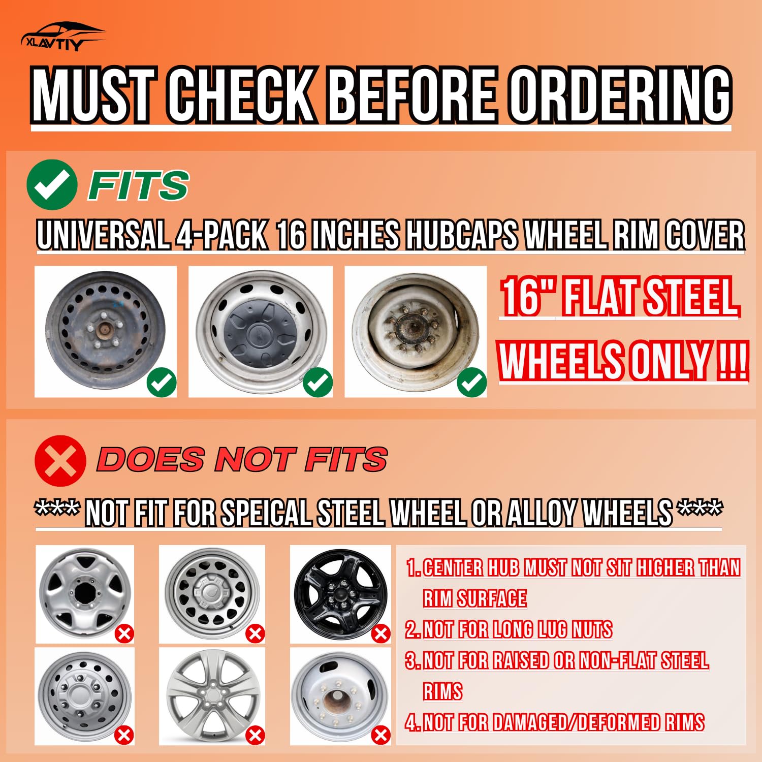 16" Universal Snap-On Wheel Covers Set of 4