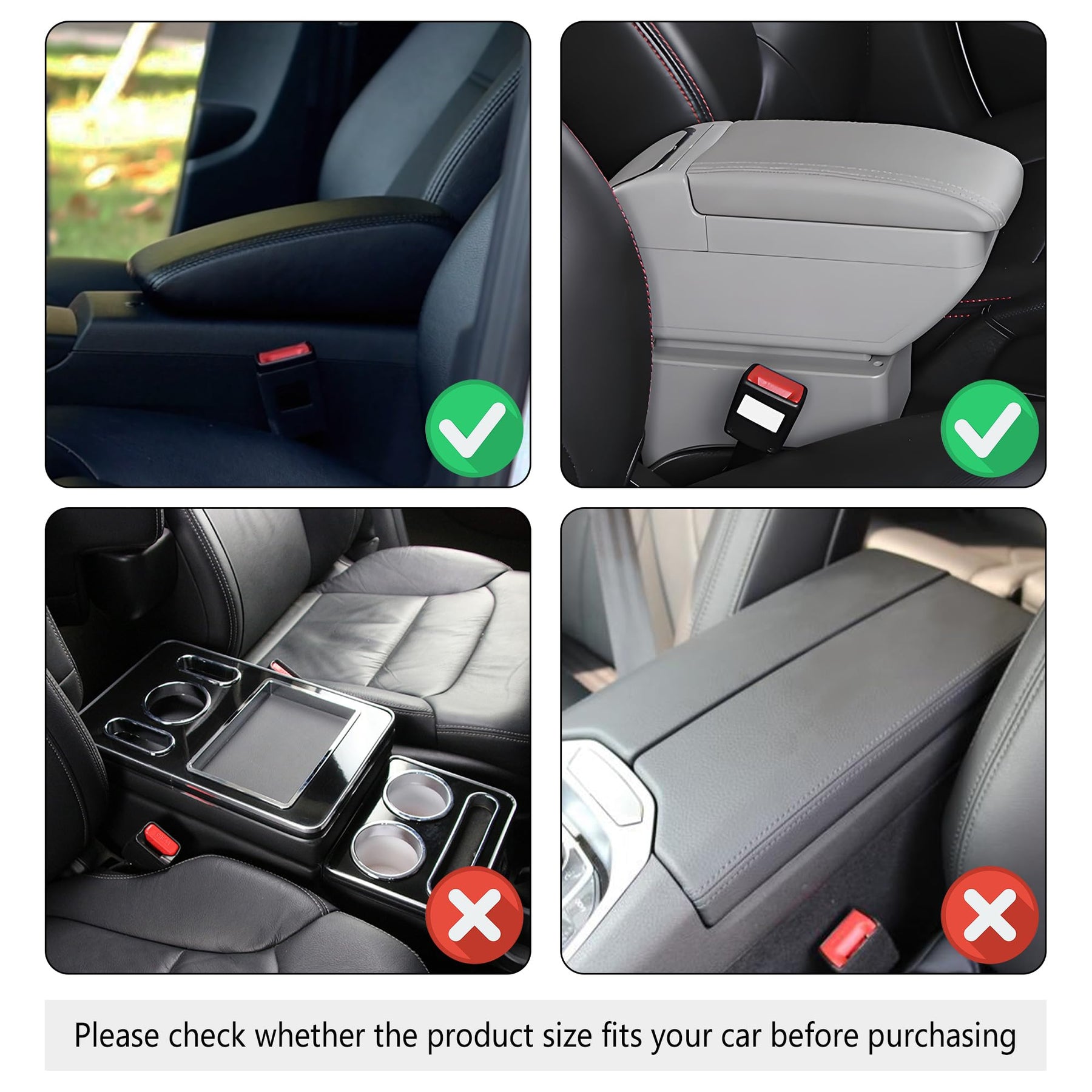 Leather Center Console Armrest Cover with Storage Pockets