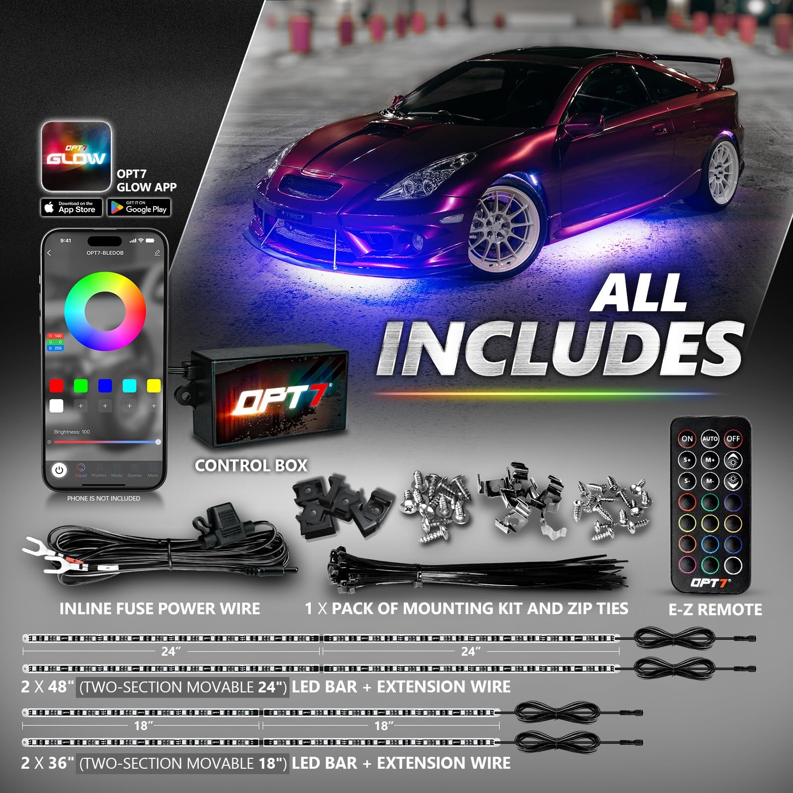 Aluminum LED Underglow Kit with Bluetooth App